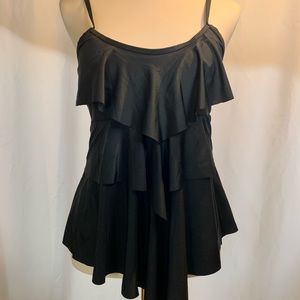 2 piece Black Ruffled Tiered Camisole Bikini Top, Size L  NWOT